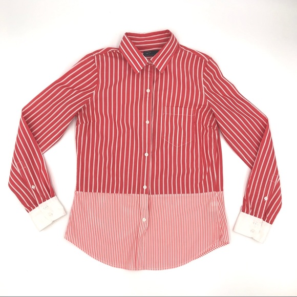 5 for $25! Last‎ Chance! GAP Red White Stripe Half Shirt Button Office XS - Picture 1 of 6